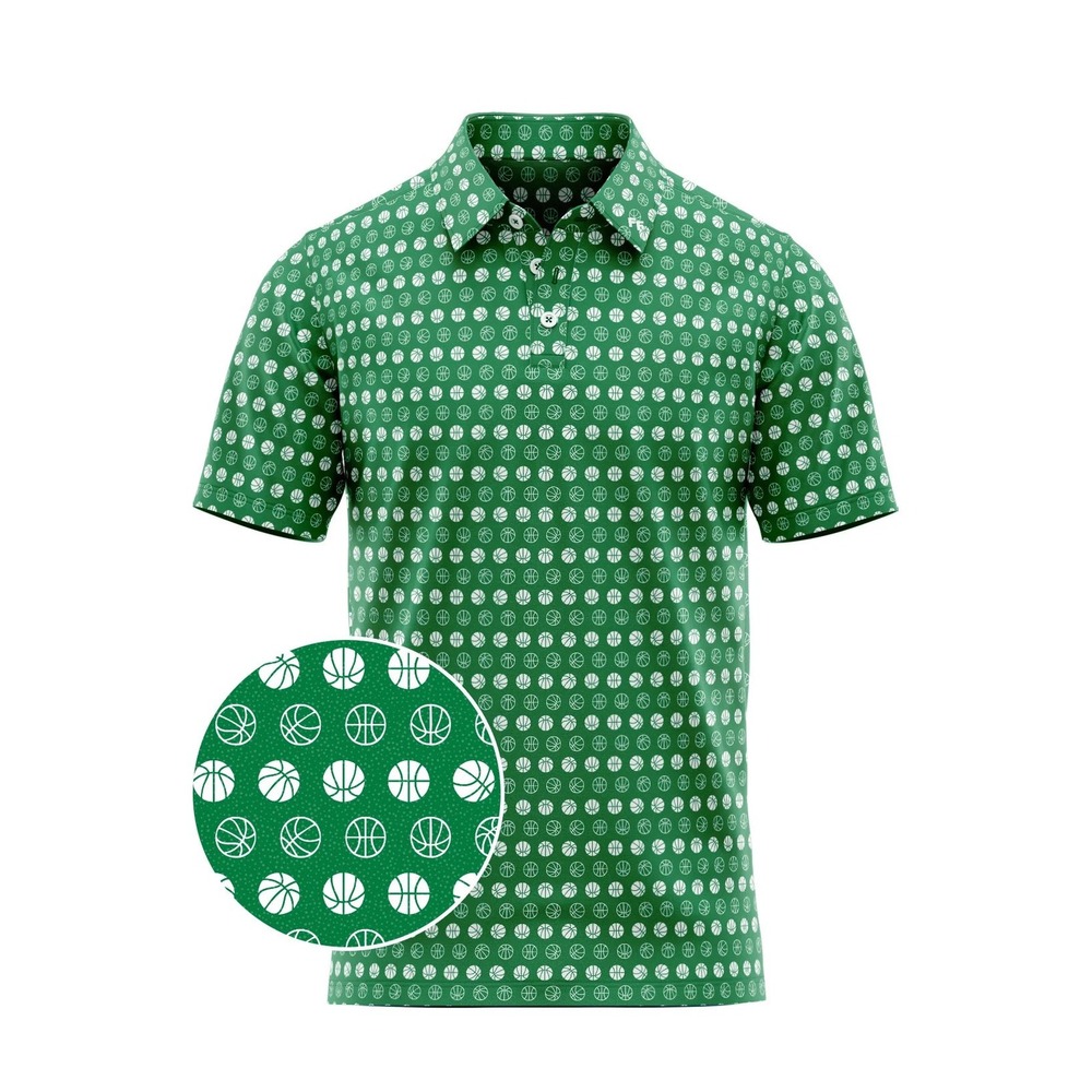 Fore Fathers Mens Green Basketball Print Performance Golf Polo Shirt Large